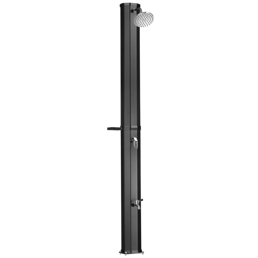 tectake Solardusche Ofanto Schwarz, 35 Liter, mit Seifenablage, Regenduschkopf mit Kugelgelenk, extra Wasserhahn und Schutzhülle, H x B x T: 217 x 44,5 x 18 cm - Bild 3