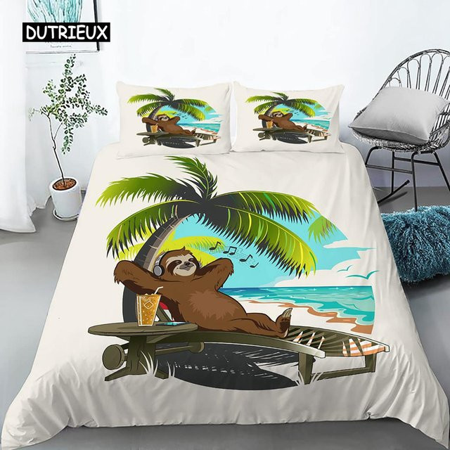 Binchi Outdoor Product Bettwäsche-Set mit Faultier-Motiv für Kinder, 3-teilig, Weiß, B/H: 150 x 200 cm - Bild 1