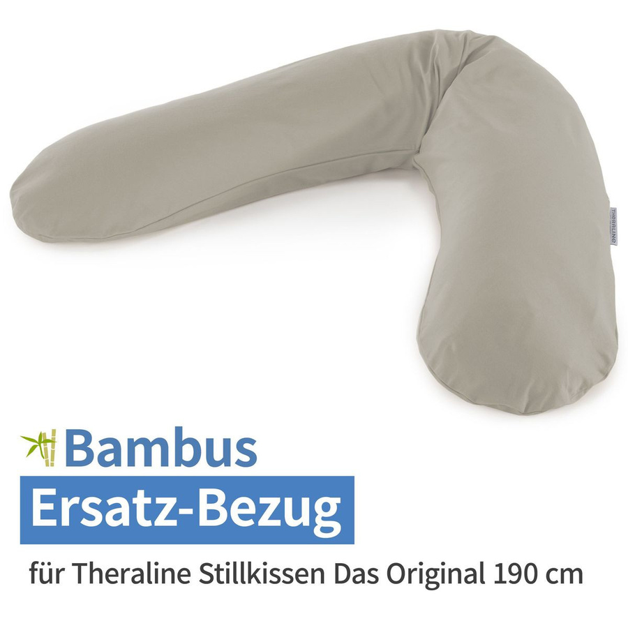 Theraline Ersatzbezug für das Original Stillkissen aus Bio-Baumwolle Bamboo in Lehmgrau, 190 cm - Bild 1