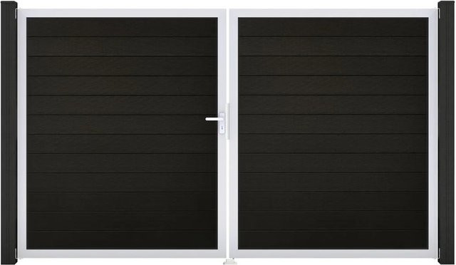 GroJa Solid Steckzaun Tor DIN Links EV1 in Schwarz, 2-flügelig, co-extrudiert aus Aluminium und BPC - Bild 1