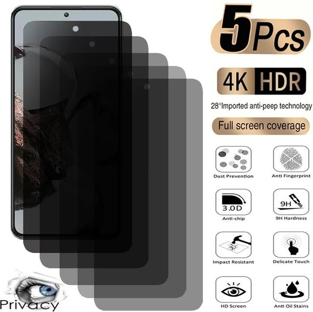 5er-Pack Privatsphäre Displayschutzfolie aus gehärtetem Glas für Vivo iQOO Neo 6 7 Pro SE V30 Lite V21 Y33 Y53s V25E Y20S Y15S Y02S Y02T in Transparent - Bild 1