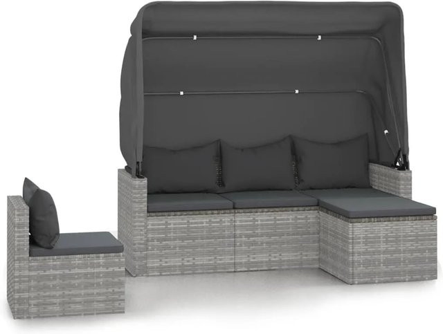 vidaXL 4-tlg Garten-Sofagarnitur aus Poly-Rattan in Grau mit Kissen und Ottoman - Bild 1