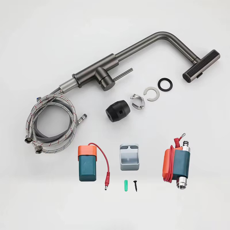 Ycrays Küchenarmatur mit Sensor und Wasserfall-Funktion, ausgebürstetes Nickel, 3 Modi, ausziehbarer Auslauf, Schwarz/Grau, H: 36,0 cm, B: 32,0 cm, T: 14,0 cm - Bild 2