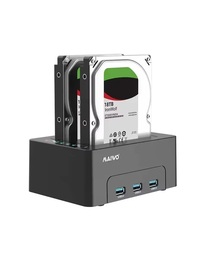 MAIWO Dual-Bay Festplatten-Dockingstation mit Offline-Klonfunktion für 2,5 und 3,5 Zoll SATA HDD SSD, 3x USB 3.0 Hub Erweiterung, Schwarz - Bild 5