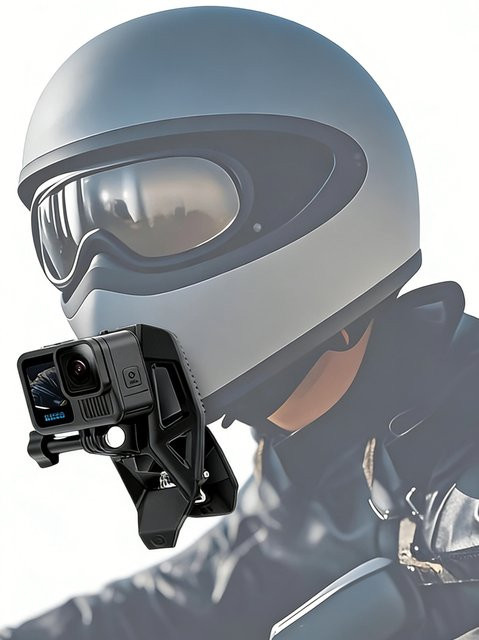 DJI Sportkamera Motorradhelm-Kinnclip Halterung für Osmo Action 6 5pro 4 3 sowie GoPro Insta360 und SJCAM in Schwarz - Bild 1