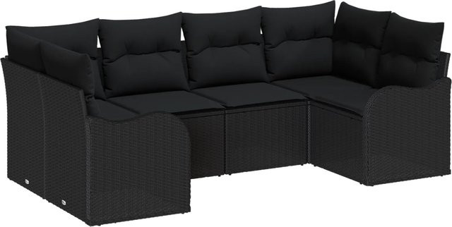 vidaXL Garten-Sofa-Set aus Poly Rattan in Schwarz mit 6 Teilen und Outdoor-Kissen - Bild 1