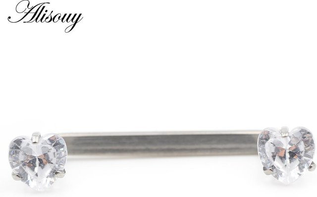 Alisouy Piercing Barbell, Titan, Herz Stern, Zirkonia, Silber - Bild 1