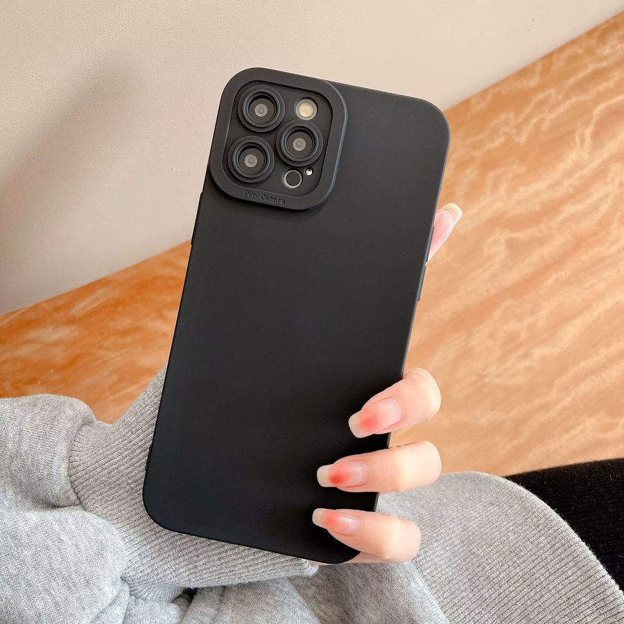 Stoßfeste Silikon-TPU Telefonhülle mit Objektivabdeckung für iPhone 15 14 13 12 Pro Max X Xs XR in Schwarz von TEXT ME - Bild 2