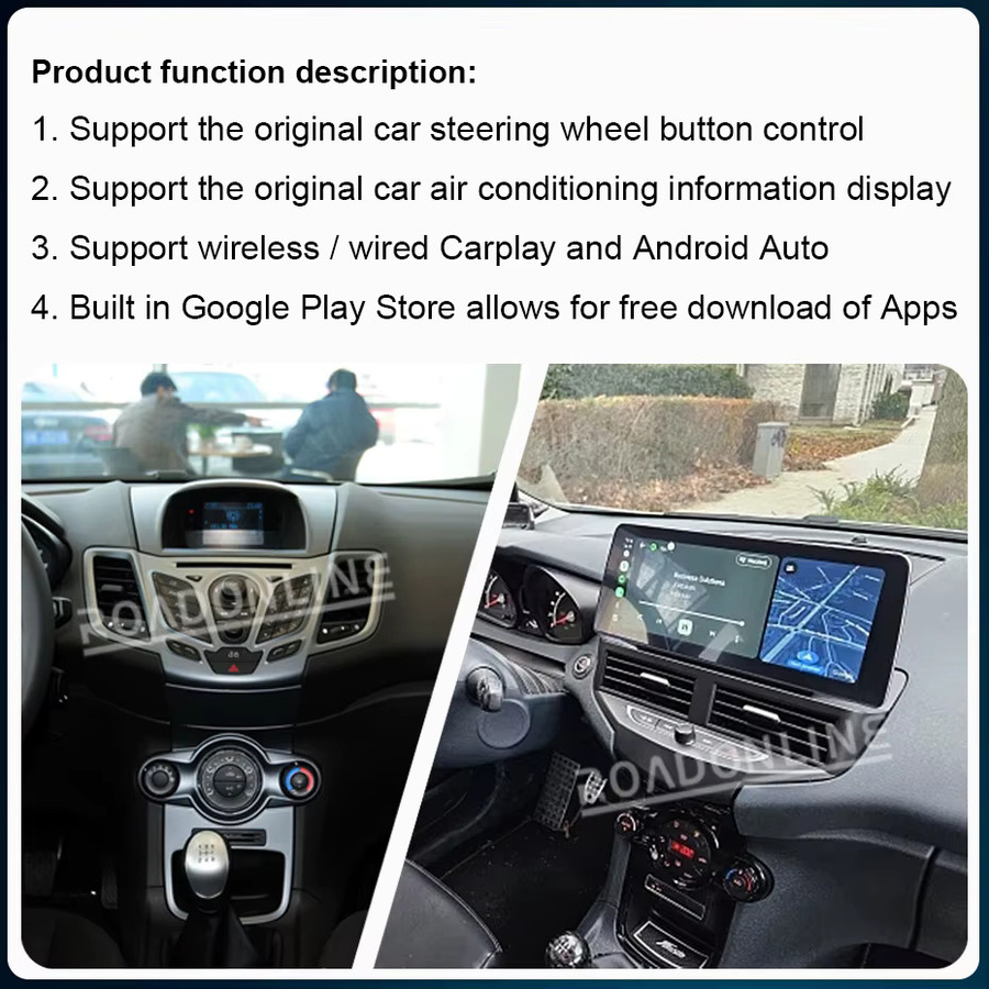 Roadonline Android 14 Auto-Multimedia-Player mit 12,3 Zoll Display für Ford Fiesta MK6 MK7 2009-2018, GPS, WiFi und CarPlay, Schwarz - Bild 2