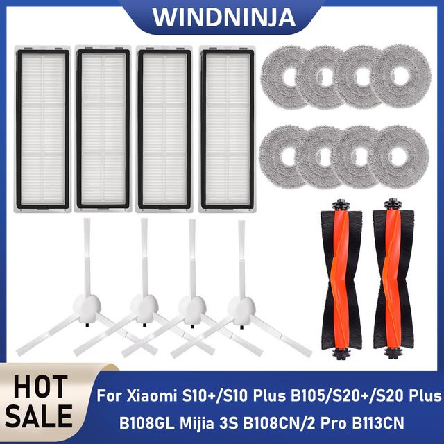 Xiaomi Ersatzteil-Set für Roboterstaubsauger S10+ S10Plus B105 S20+ S20Plus B108GL Mijia 3S B108CN/2 Pro B113CN mit Bürsten, Filtern und Wischtüchern - Bild 1