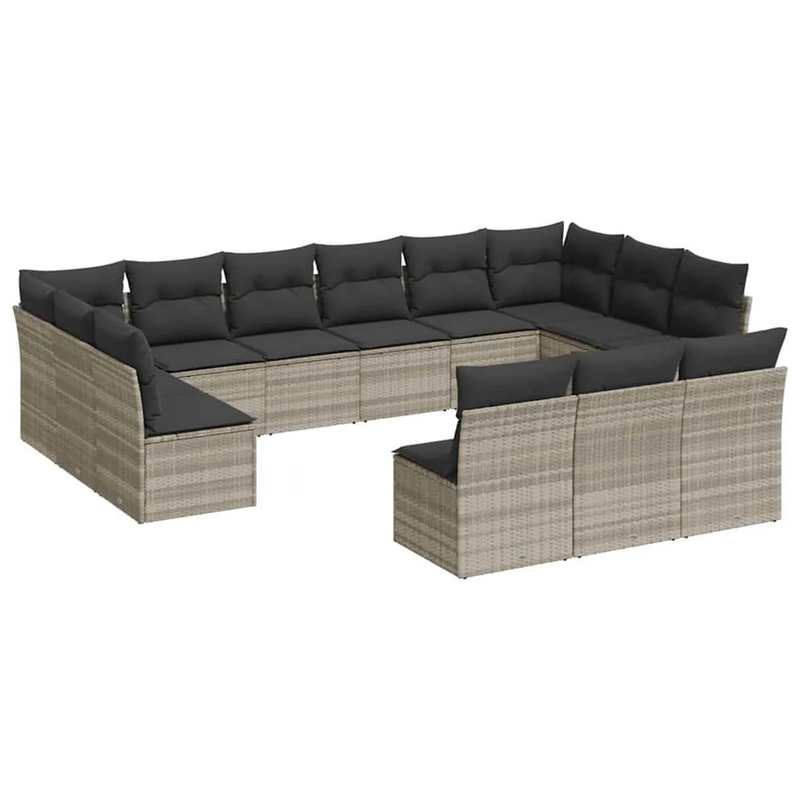 vidaXL 13-tlg. Garten-Sofagarnitur in L-Form aus Poly-Rattan und Metall mit Kissen in Grau - Bild 2