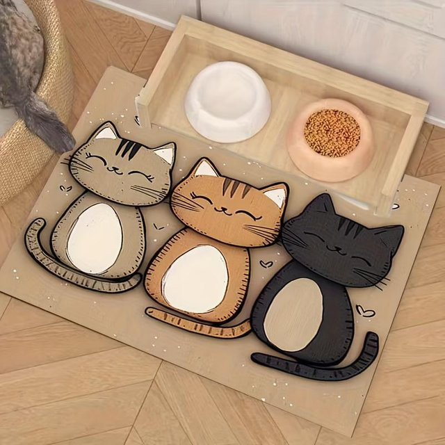 YC Direct Haustiermatte mit Katzenmuster, Saugfähig und Schnelltrocknend, Anti-Rutsch-Rückseite, B/T: 40 x 50 cm, Mehrfarbig - Bild 1