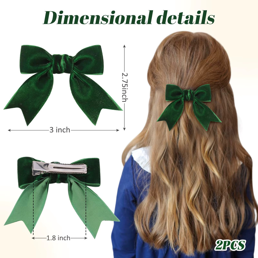 Haarspangen KIDS BOWS, Samtband Schleifen, Rot Grün, Kinder - Bild 4