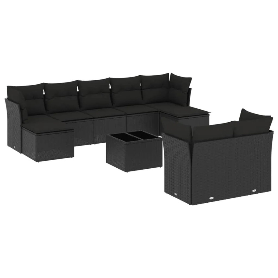 vidaXL 10-tlg Garten-Sofagarnitur Modell 5 aus Poly-Rattan in Schwarz mit Kissen und L-Form - Bild 2