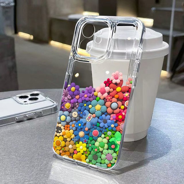 Transparente Silikonhülle mit buntem Blumenmuster für Apple iPhone Modelle - Bild 1