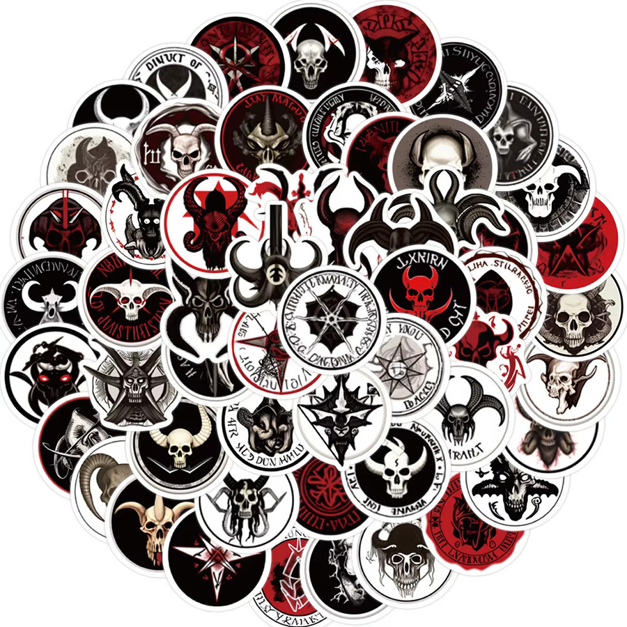 56 Stück Gothic Aufkleber Set mit Horror Teufel und Satan Motiven in Multicolour für Laptop, Telefon und Scrapbooking - Bild 5
