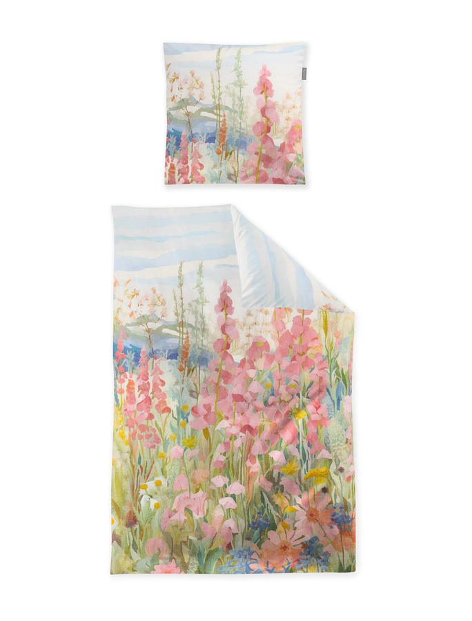 Irisette Wave Mako-Satin Bettwäsche Blumenwiese Rosa Hellblau mit Bettbezug und Kissenbezug B/H: 135 x 200 cm und 80 x 80 cm - Bild 1