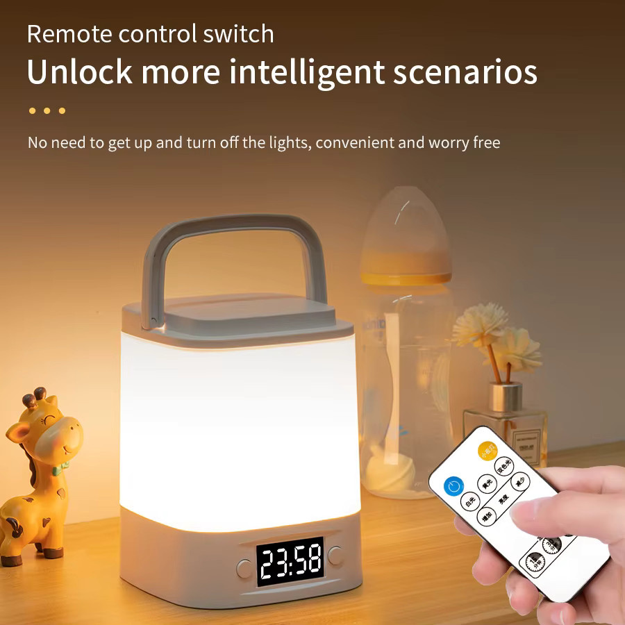 GGBEE Wiederaufladbare LED-Tischlampe mit Uhrzeitanzeige und Fernbedienung als Nachtlicht für Schlafzimmer und Kinderzimmer - Bild 2