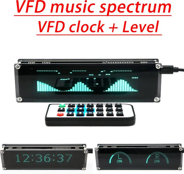 DYKBmetered VFD Audio-Spektrumanalysator Schallpegelmesser mit MIC-Tonabnehmer und Rhythmus-Atmosphärenlicht in Schwarz - Bild 1
