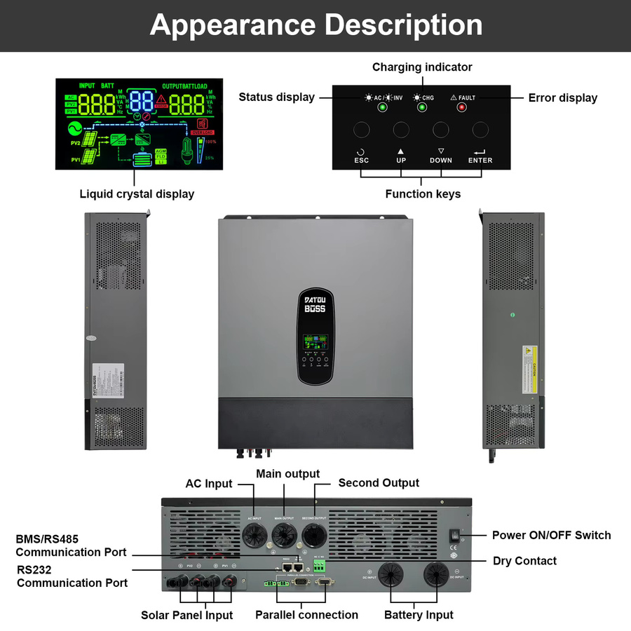 DATOUBOSS Solar-Hybrid-Wechselrichter-Kit mit 15 kWh 300 Ah 48 V LiFePO4-Batterie und 11 kW 48 V Wechselrichter für Netzautarkie, Heim-Backup und Wohnmobile - Bild 5