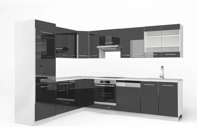 Vicco Fame-Line Eckküche in Anthrazit mit Hochglanz-Finish und Softclose-Funktion, Breite: 227 cm, Tiefe: 60 cm - Bild 2