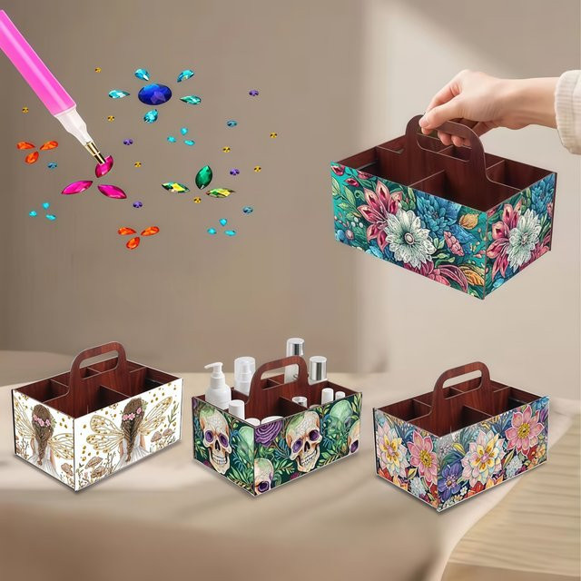 DIY Blumen Diamant Kunst Aufbewahrungsbox aus Holz für Erwachsene, Multicolour - Bild 1