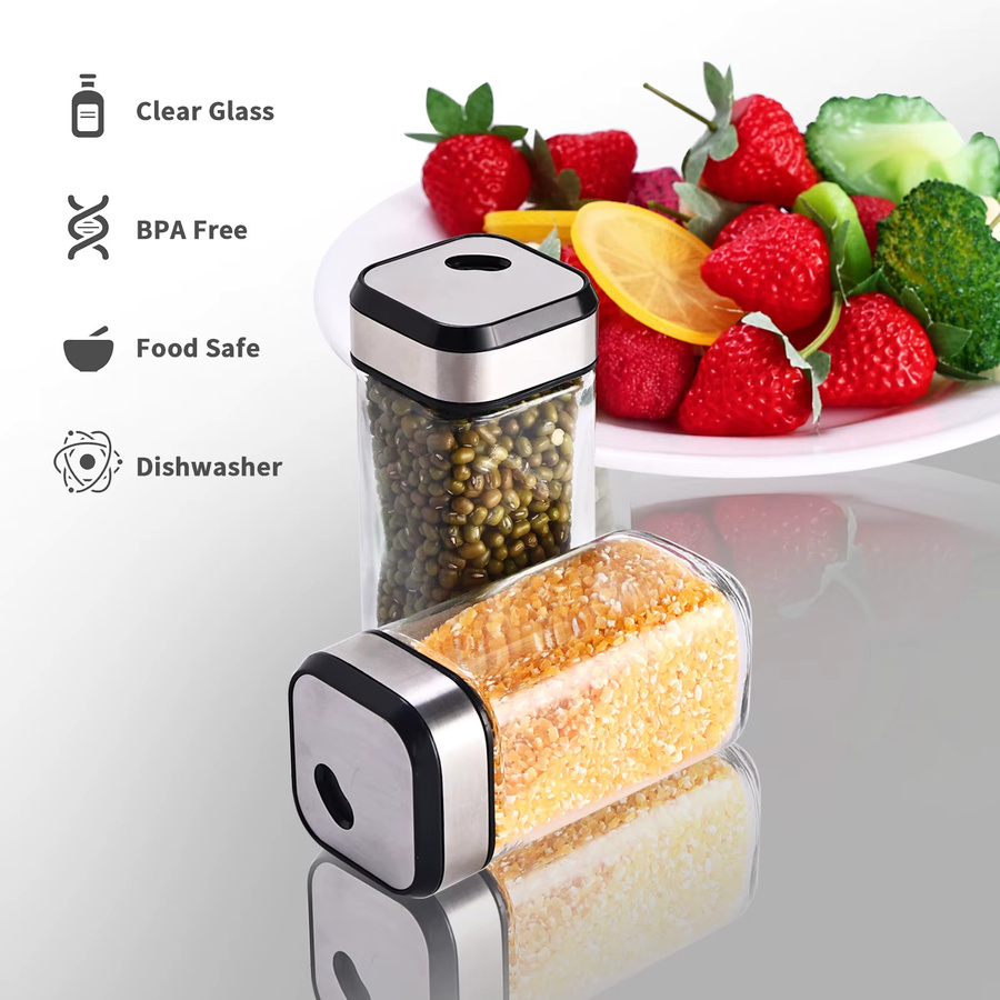 SAEIV Quadratisches Gewürzgläser-Set aus Glas, transparent, luftdicht und auslaufsicher, 120 ml pro Glas - Bild 5