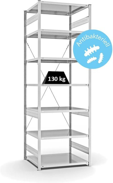 PROREGAL Antibakterielles Fachbodenregal Stecksystem T-Profil in Weiß mit 7 Ebenen, H x B x T: 300 x 100 x 80 cm - Bild 1