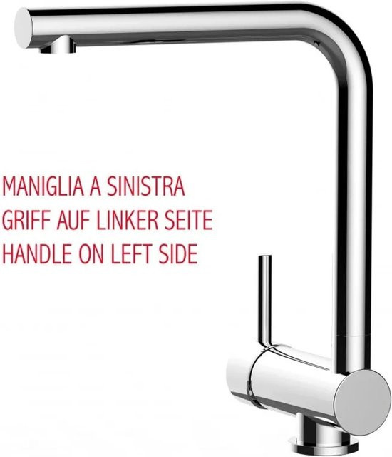 VIZIO Küchenarmatur für Vorfenster mit 360° schwenkbarem L-Auslauf, Einhebelmischer, Verchromt, Silber, linker Hebel - Bild 1