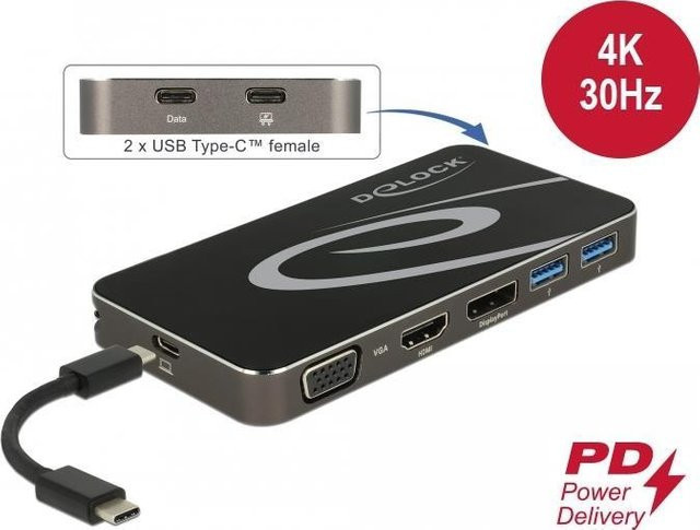 DeLOCK USB Type-C 3.2 Dockingstation mit 4K UHD Unterstützung, Thunderbolt 3 Kompatibilität sowie VGA, HDMI und DisplayPort Anschlüssen in Schwarz/Grau (87773) - Bild 2