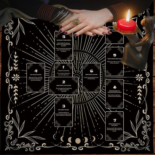 VIKAMA Tarot-Wahrsagertischdecke in Schwarz mit Retro-Design für mystische Zeremonien und Hexenmagie - Bild 1