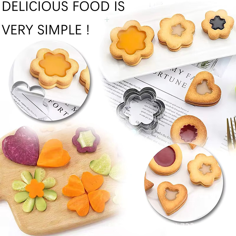 XINCHEN Cookie Cutter Set aus Edelstahl mit Aufbewahrungsbox, Geometrie und Herz-Formen für Linzer Kekse und DIY Gebäck-Dekoration, Silber - Bild 3