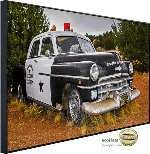 papermoon Infrarotheizung EcoHeat Altes Polizeiauto mit Matt-Effekt in Bunt, App-Steuerung und Überhitzungsschutz - Bild 1