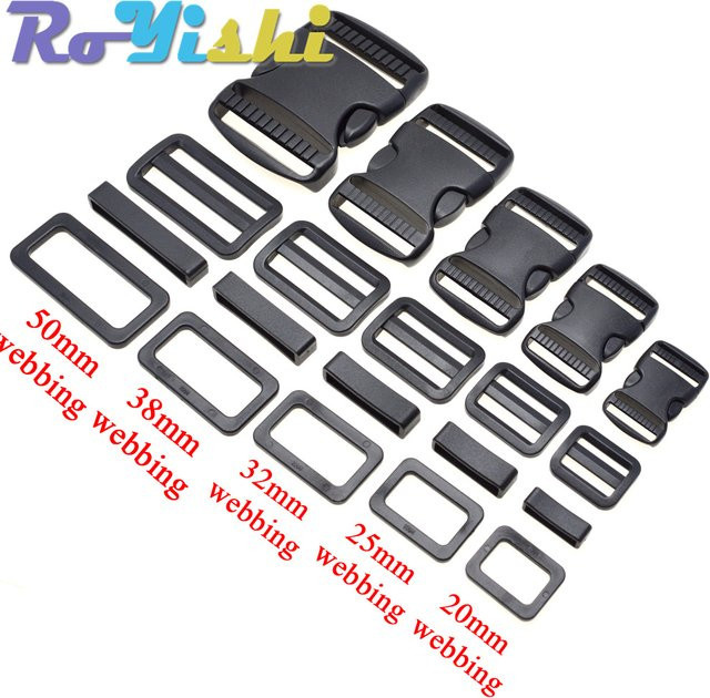 RoYishi Kunststoffschieber Set mit gebogener seitlicher Entriegelungsschnalle für Paracord, Farbe: Schwarz, Größen: 20 mm, 25 mm, 30 mm, 38 mm, 50 mm - Bild 1