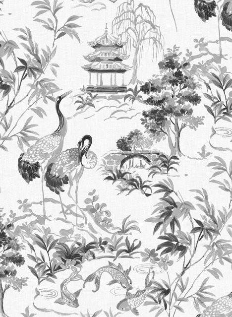 Coordonne Tapete Ming Pagoda in Grau mit Perlmutt-Effekt und Vlies-Struktur - Bild 1