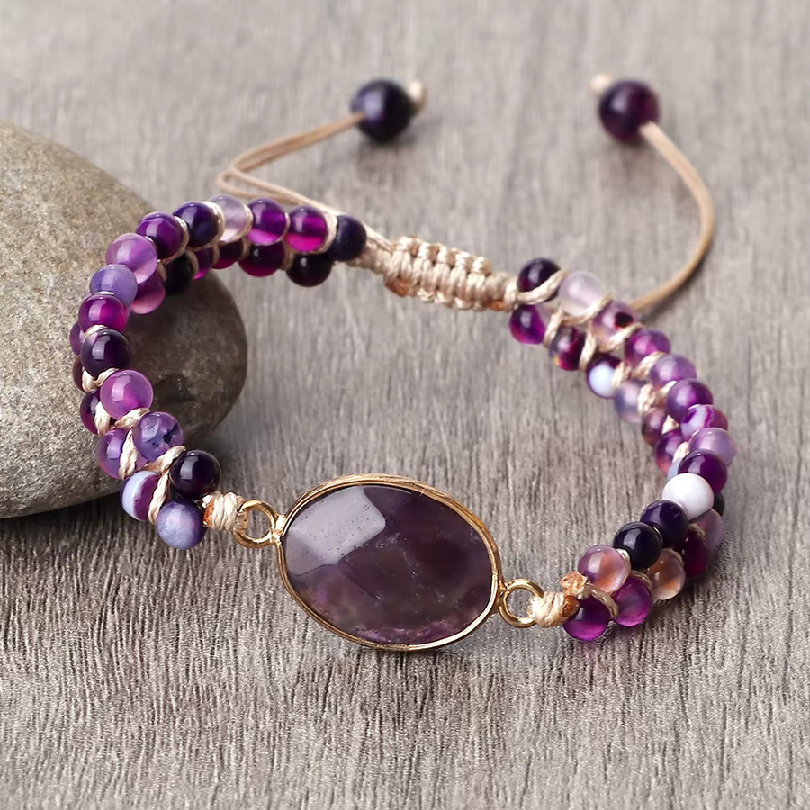 Reliatonny Armband, lila Achat, Perlen, Unisex - Bild 2
