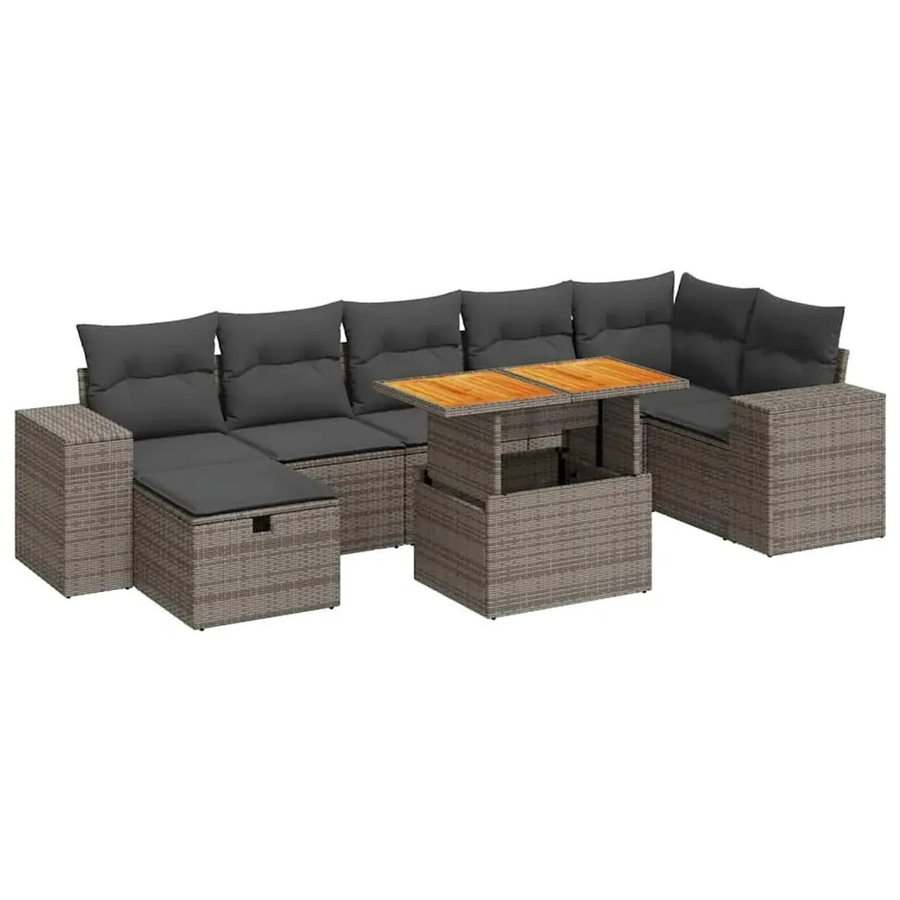 vidaXL 5-teilige Garten-Sofagarnitur aus Polyrattan und Akazie in Grau mit Kissen und Ottoman - Bild 2