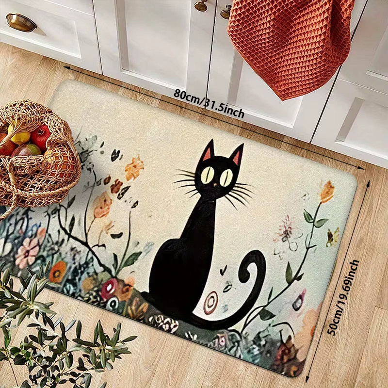 VIKAMA 2-teiliges Teppich-Set mit schwarzer Katze im Cartoon-Design für Küche, Wohnzimmer, Schlafzimmer oder Badezimmer, mehrfarbig - Bild 4