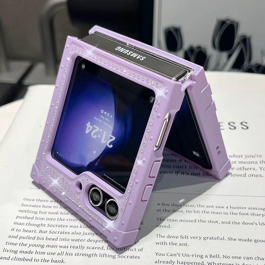 Luxuriöse Bling-Diamant Klapphülle für Samsung Galaxy Z Flip 7 6 5 4 3 in Orange mit Juwelenbesatz und stoßdämpfender Hartschale - Bild 3
