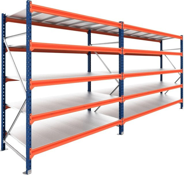 PROREGAL DOMINUS Schwerlastregal Weitspannregal mit 2 Feldern und 5 Ebenen, Blau/Orange, B/H/T: 480 x 200 x 100 cm - Bild 1