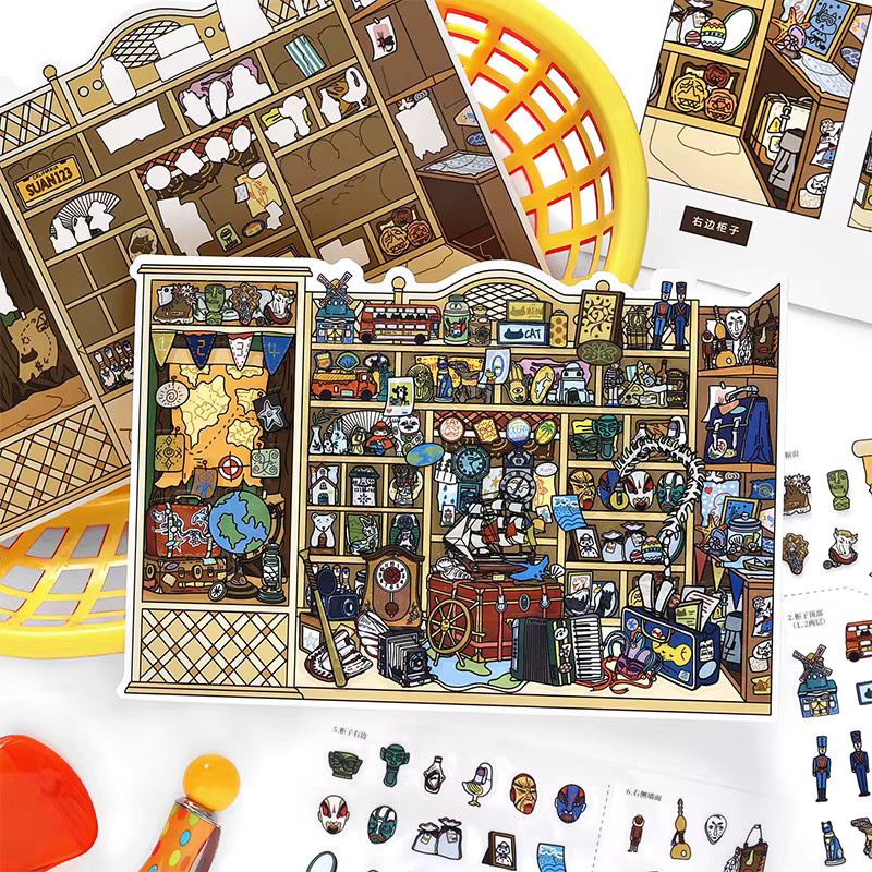 Mr.Paper 4 Packungen 2,5D Diorama-Aufkleber Vintage Spielzeugladen-Szenen aus PET und Weißkarton für Journal DIY Scrapbooking Collage, Mehrfarbig - Bild 4