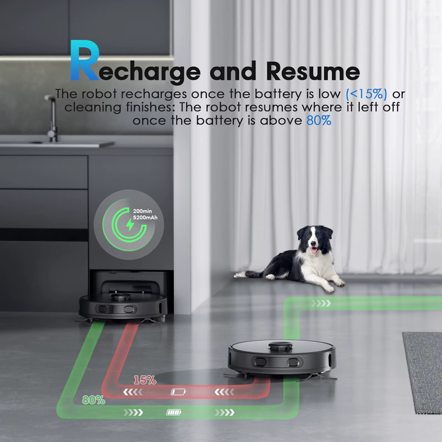 Teendow D65S MAX Roboter-Staubsauger mit automatischer Entleerungsstation, 6000Pa Saugkraft, 220min Laufzeit und Hindernisüberwindung, Schwarz - Bild 5