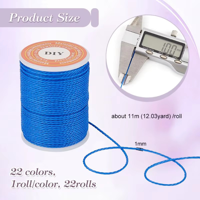 22 Rollen gewachste Polyesterschnur in Multicolour, 1 mm Durchmesser, 264 Yards Gesamtlänge für Heimwerker und Näharbeiten - Bild 2