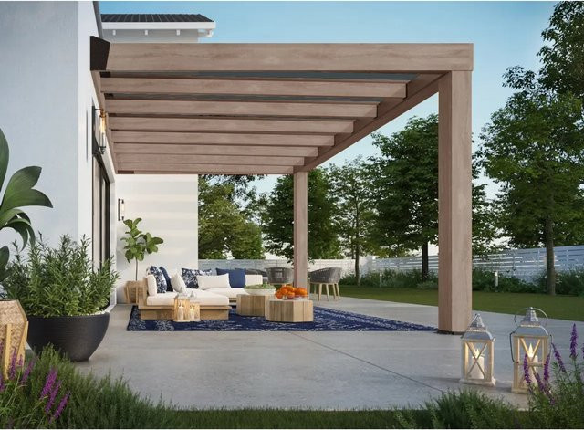 Palram Canopia Terrassenüberdachung Helsinki aus Holz und Polycarbonat in Braun mit integrierter Dachrinne und Heat Block Technology, B: 470 cm, T: 294 cm - Bild 1