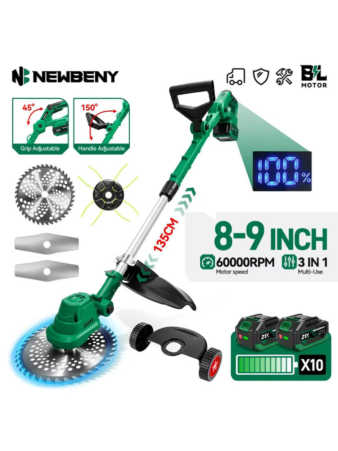 NEWBENY Bürstenloser elektrischer Rasenmäher und Rasentrimmer in Grün, längenverstellbares Garten-Elektrowerkzeug für Makita 21 V LXT Akkus - Bild 5