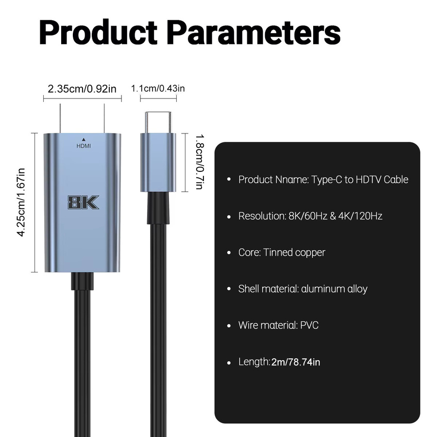 Gopala USB-C auf HDMI-Kabel für 8K@60Hz und 4K@120Hz, Adapter für MacBook, iPad, iPhone und Samsung - Bild 5