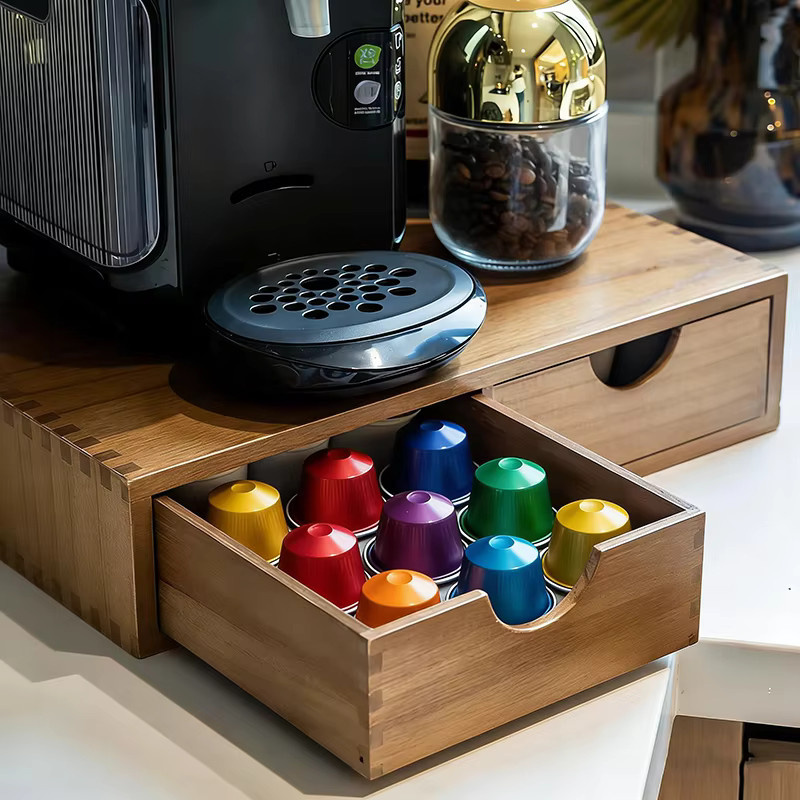 Holz Kaffeepadschublade und Tee-Kapsel-Organizer in Braun für Küche und Büro, B/T/H: 39,5 x 8,5 cm - Bild 2