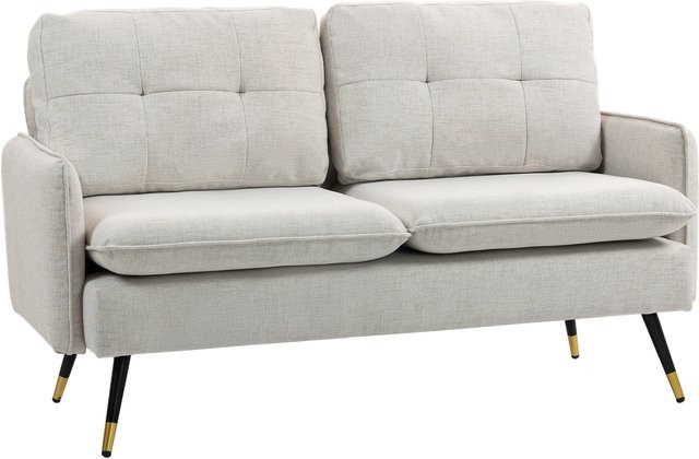 HOMCOM 2-Sitzer Sofa in Creme mit Leinenoptik, modernes Wohnzimmersofa mit gepolsterten Sitzkissen und gesteppter Rückenlehne, Breite: 139 cm - Bild 1
