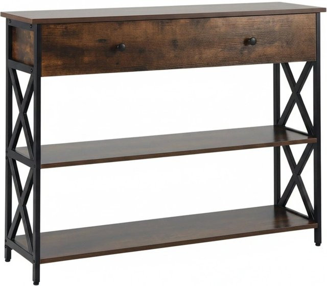 Relaxdays Konsolentisch im Industrial-Style aus MDF und Eisen, Dunkelbraun/Schwarz, mit Schublade und höhenverstellbar, B/T/H: 100 x 30 x 80 cm - Bild 1