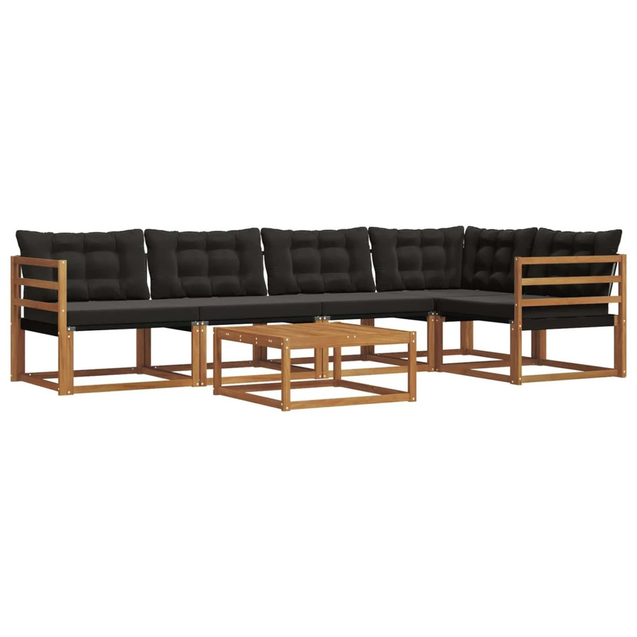 vidaXL Outdoor-Sofagarnitur 6-teilig aus Akazienholz und Textilene in Natur und Schwarz mit Kissen - Bild 2